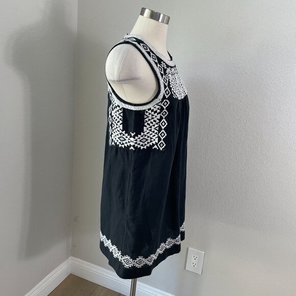 Lucky Brand Womens Medium Black Embroidered Sleeveless Mini Dress Linen Blend - Picture 4 of 12